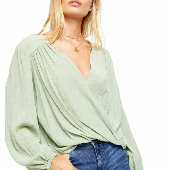 ❤️$25 SALE! NWOT Free People Check On it Faux Wrap Surplice Blouse Medi… - Picture 1 of 11